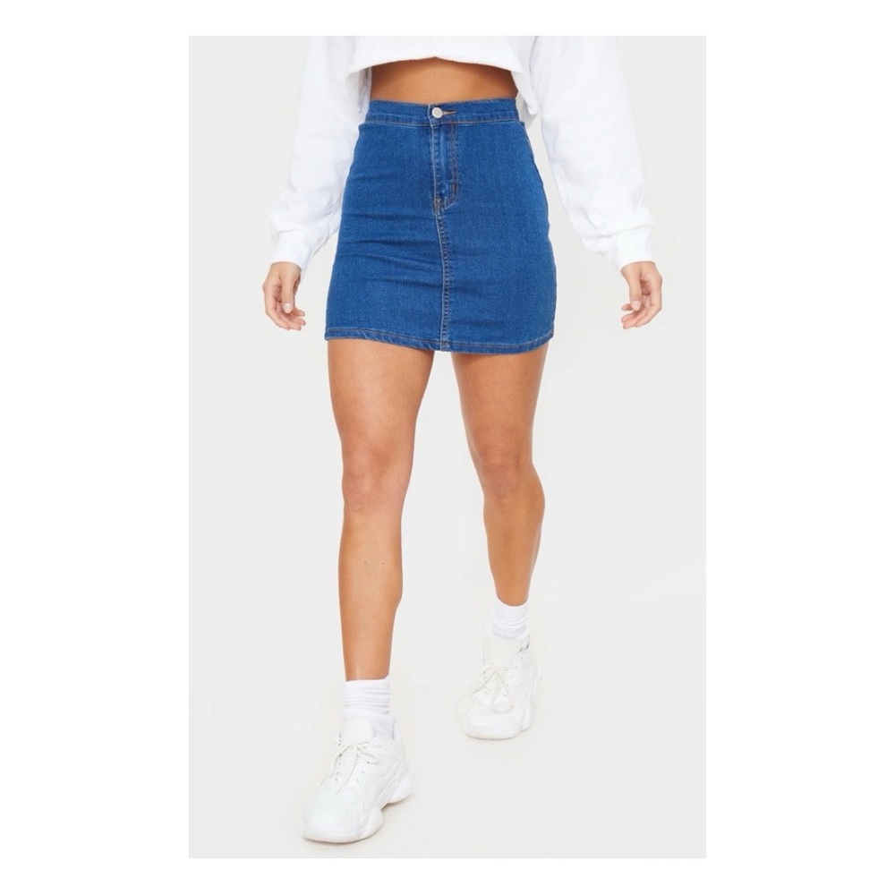 Petite Mid Blue Wash Disco Fit Denim Skirt - Picture 3 of 9